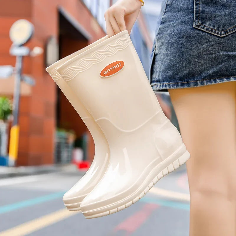 Women's Waterproof Mid-Calf Rain Boots – Slip-On Platform Women's Rain Boots Axl Mid-A 36