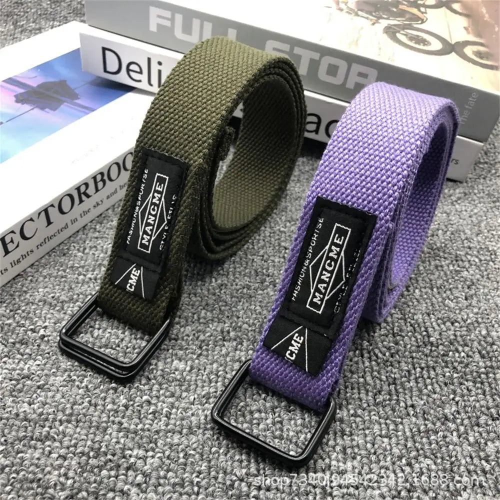 Nylon Canvas Double Ring Belt – Unisex Adjustable Waistband Canvas Fashion Belt Axl