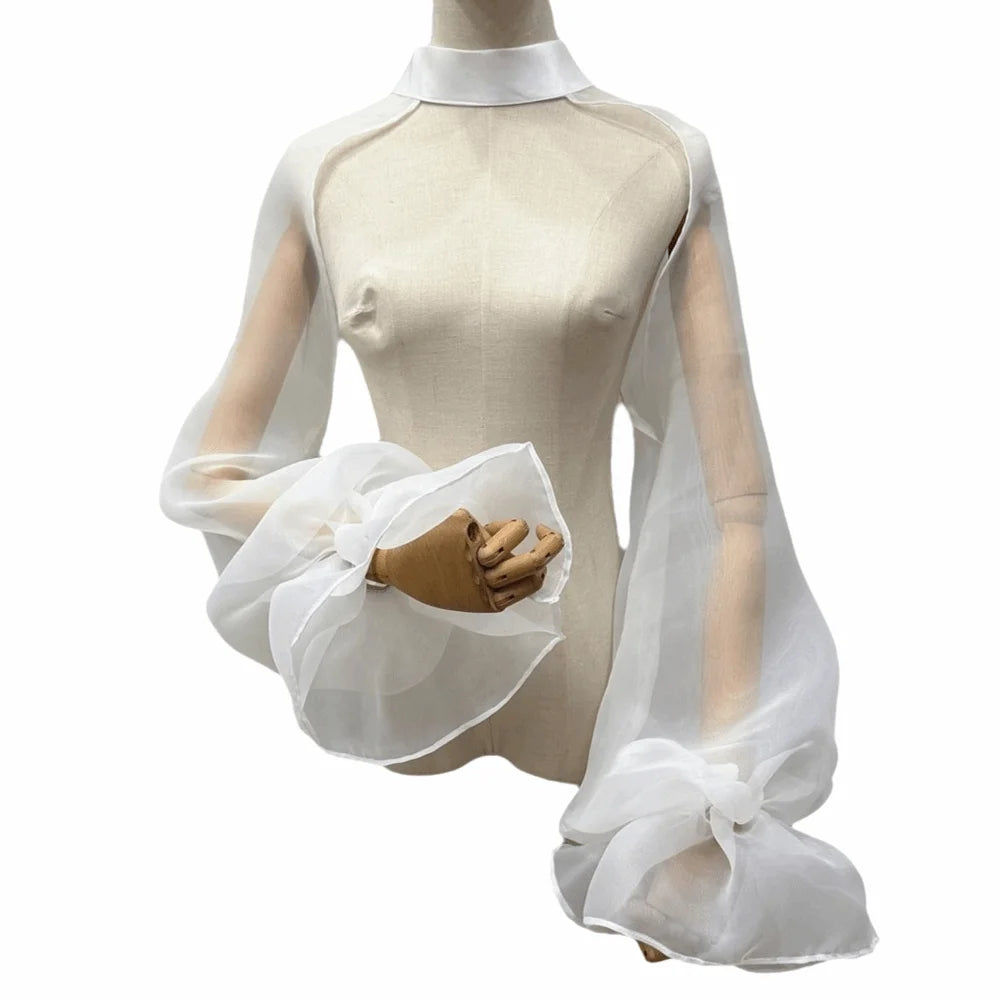 Puffy Detachable Bridal Arm Sleeves – Sheer Lantern Cape Bridal Arm Sleeves Axl White XL