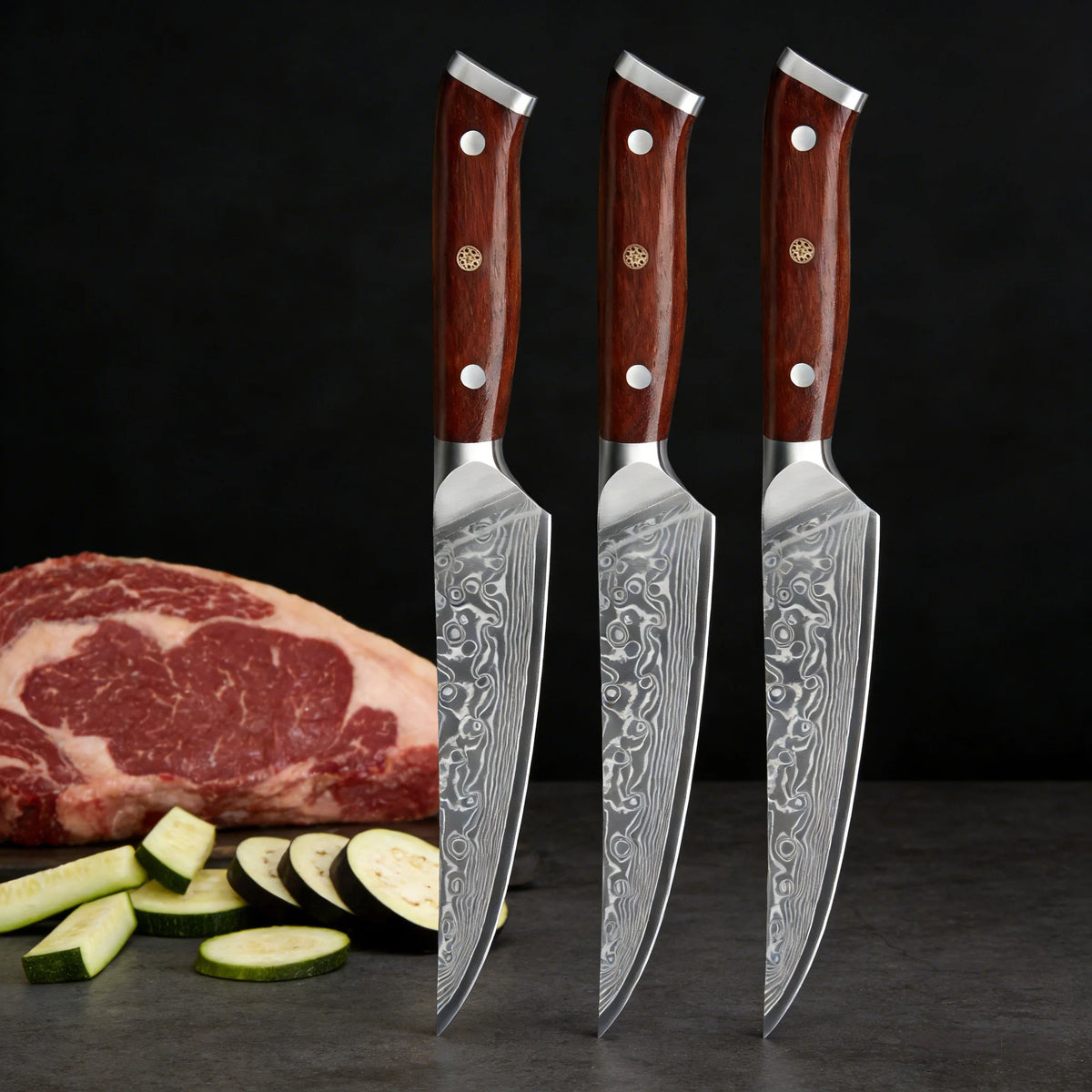 67-Layer Damascus Steel Steak Knife Set – 1 to 4 Pieces Steak Knife Set Axl Steak Knife-3PCS