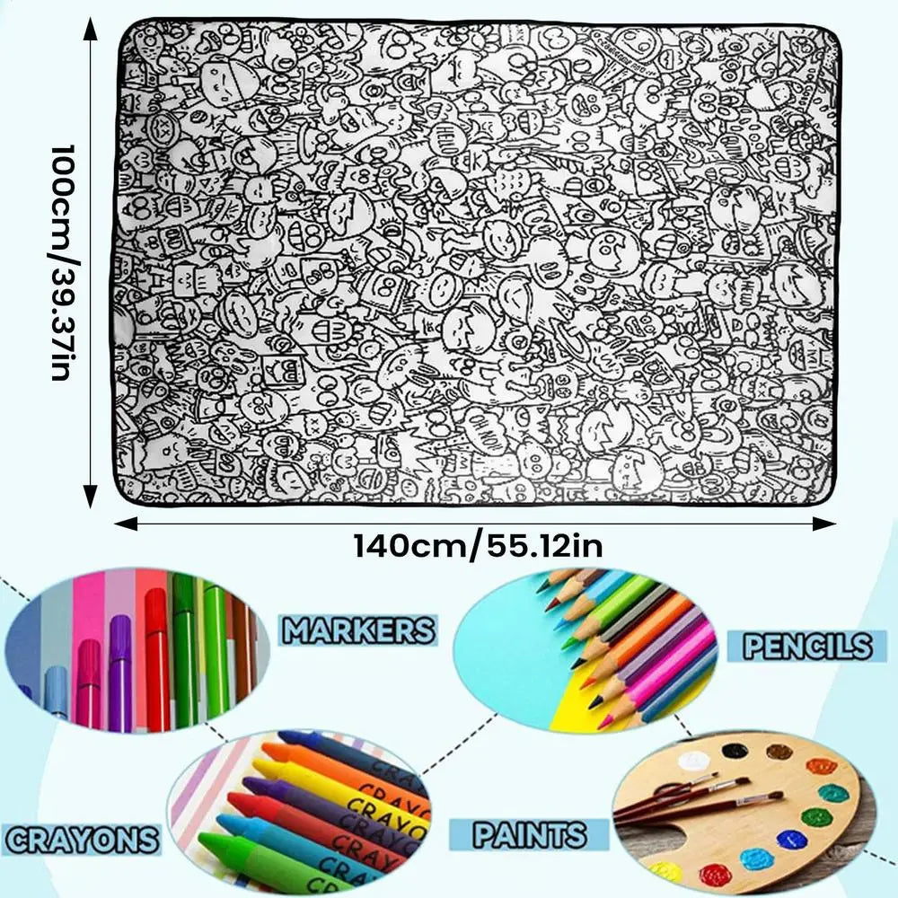 Kids DIY Coloring Blanket – Washable Painting Throw for Boys & Girls Kids Coloring Blanket Axl 03