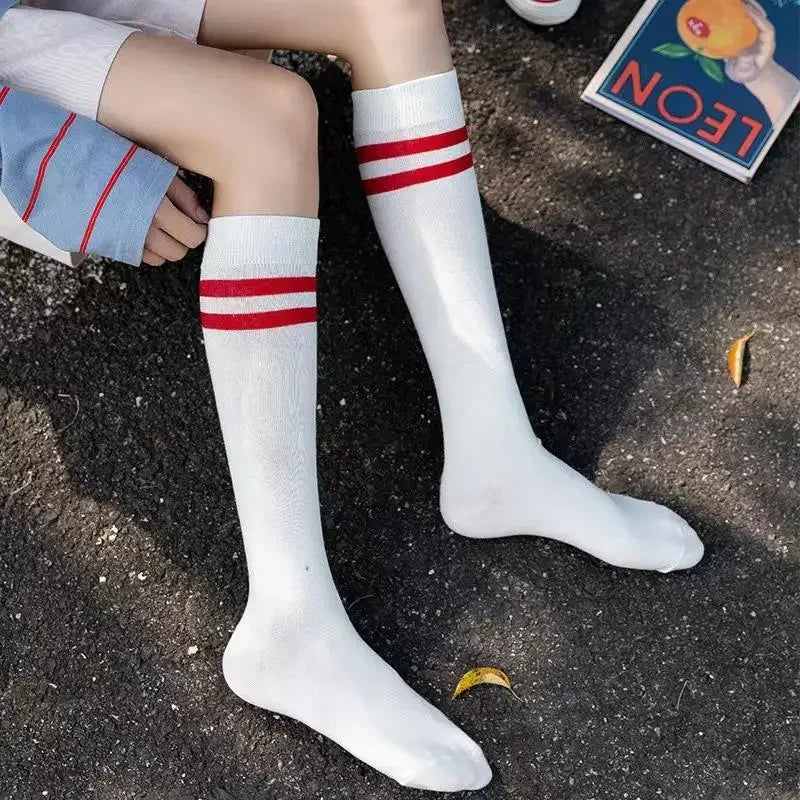 Women's Striped Cotton Calf Socks – JK College Style Pile Socks Cotton Calf Socks Axl