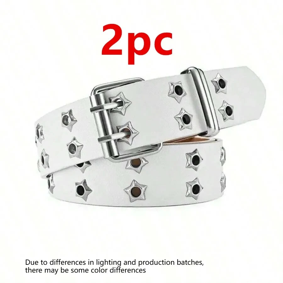 Women's Punk Hollow Out Star Belt – PU Fashion Waist Belt Fashion Belt Axl white-2pcs