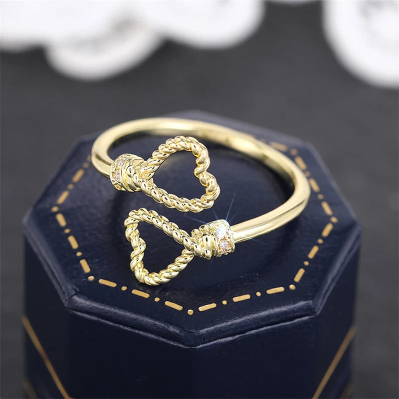 Huitan Double Hearts Cubic Zirconia Ring – Silver & Gold Fashion Ring Axl