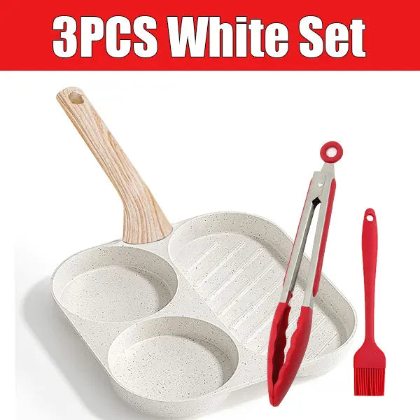 Nonstick Divided Omelette & Grill Pan – 3-Section Skillet Divided Grill Pan Axl 3PCS White Set
