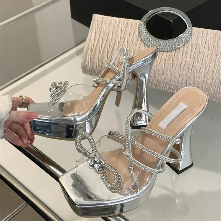 Crystal Butterfly-Knot Platform High Heel Sandals for Women Platform High Heel Sandals Axl