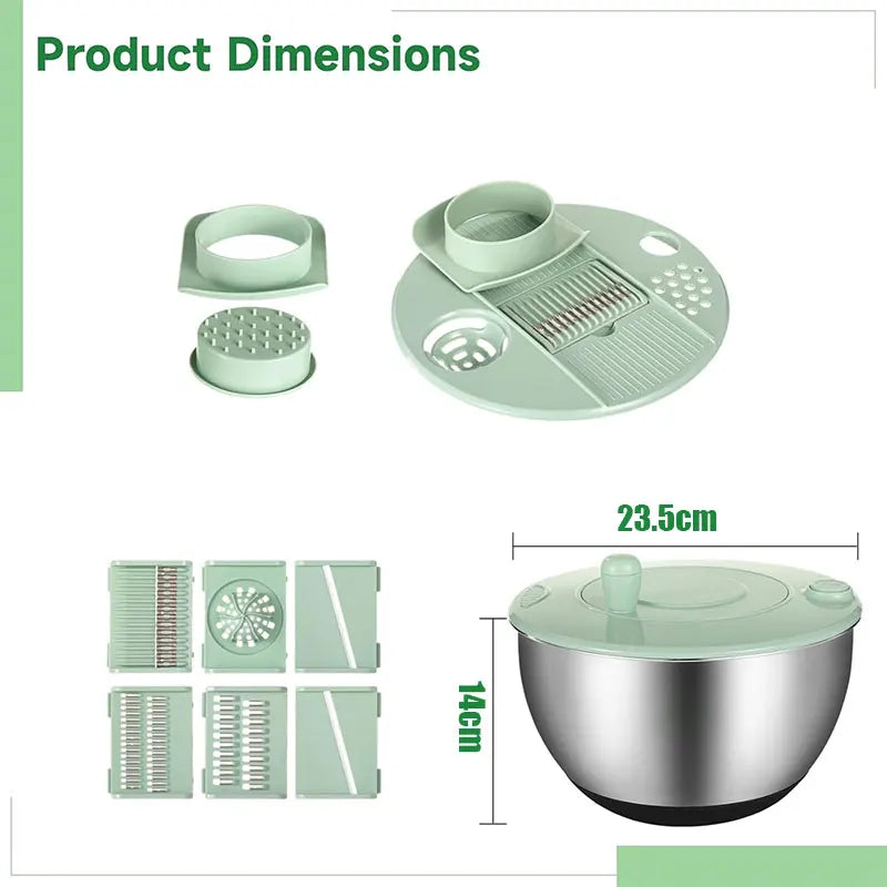 PGY 5Qt Stainless Steel Salad Spinner & Slicer Set – 5 Blades Salad Spinner Set Axl