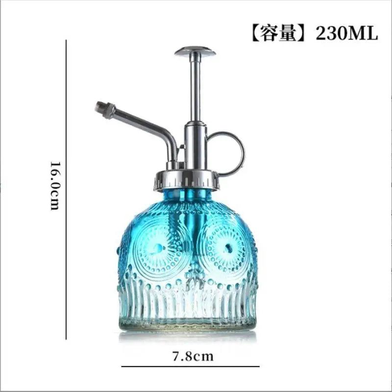 Vintage Glass Plant Mister Spray Bottle – Retro Embossed Design Plant Mister Bottle Axl silver Blue
