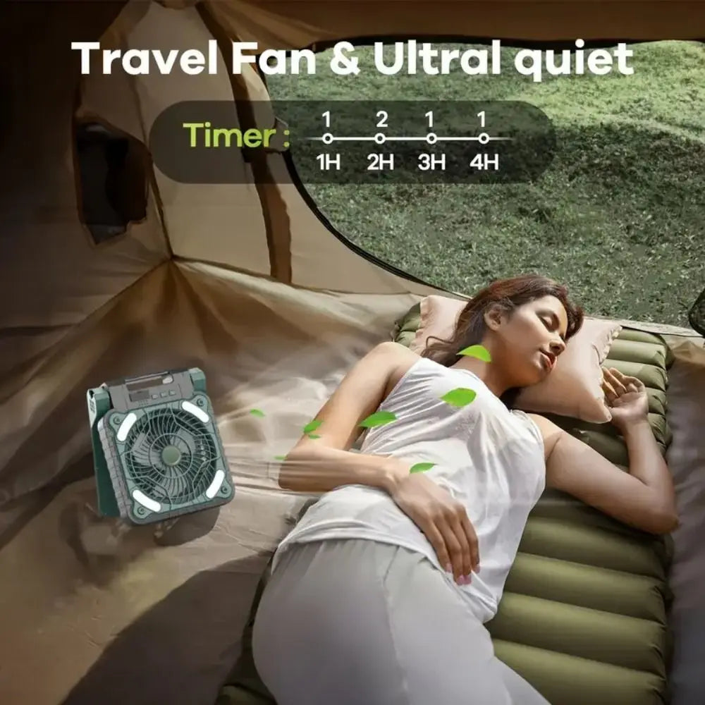 5200mAh Solar Camping Fan with LED Lantern & Sleep Timer Solar Camping Fan Axl