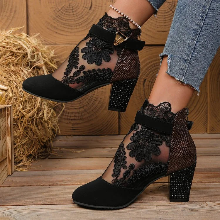 Women's Retro Embroidered Ankle Boots – Platform Block Heel Embroidered Ankle Boots Axl 40 3black