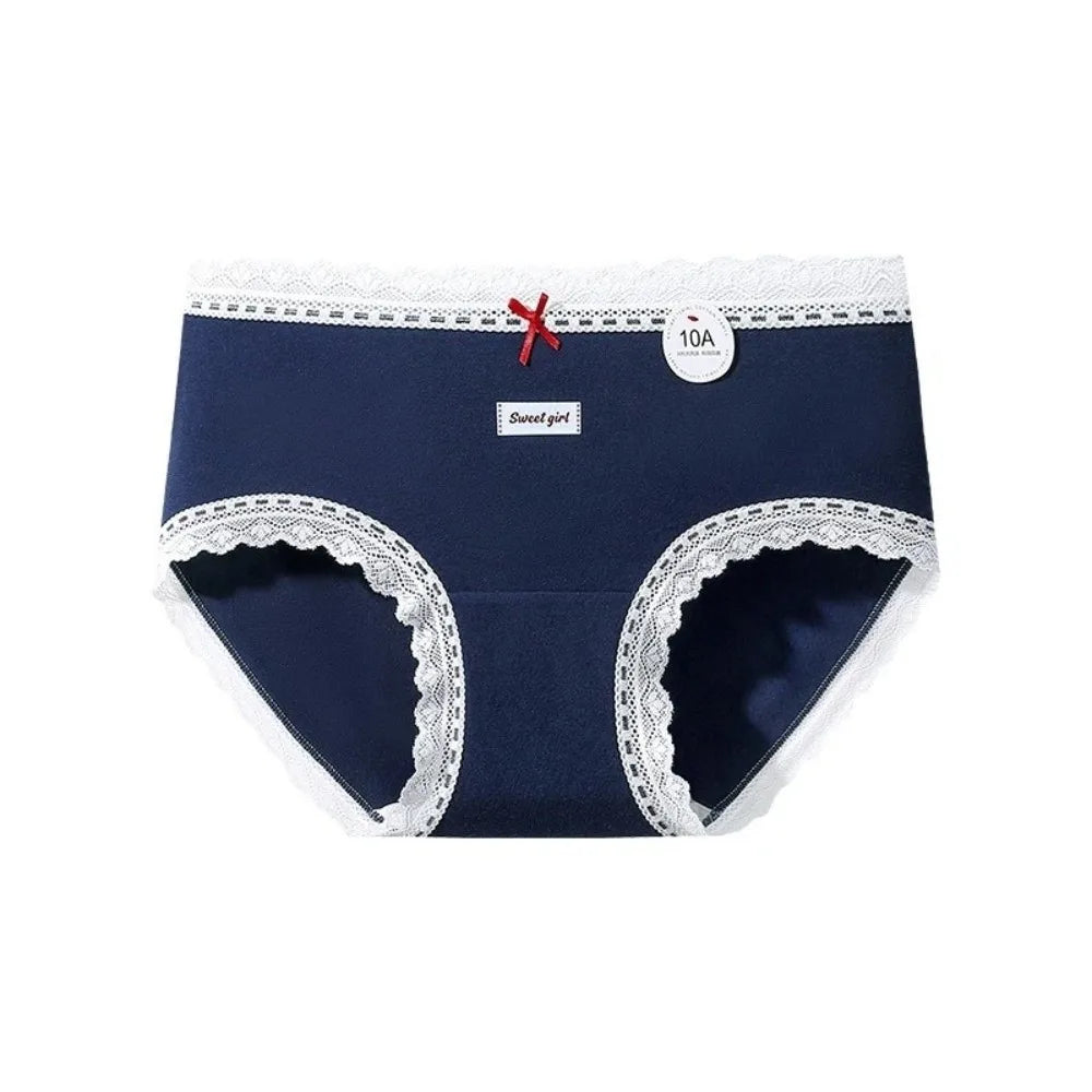 Women's Mid-Rise Cotton Lace Bow Briefs – Soft Daily Underwear Women's Briefs Axl Dark Blue 1XL 1pc