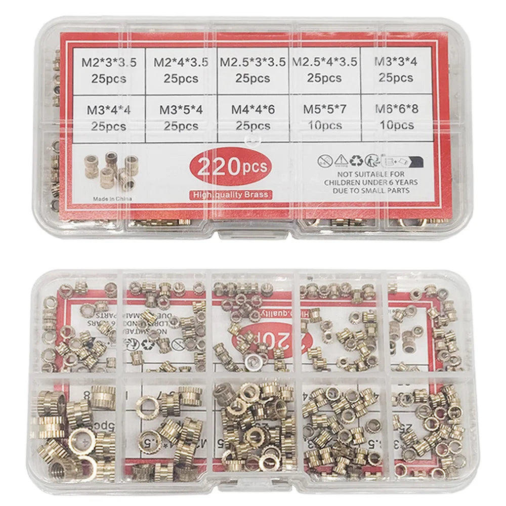 220-Piece Brass Heat Insert Nut Set M2–M6 | Knurled Thread Inserts Heat Insert Nut Set Axl