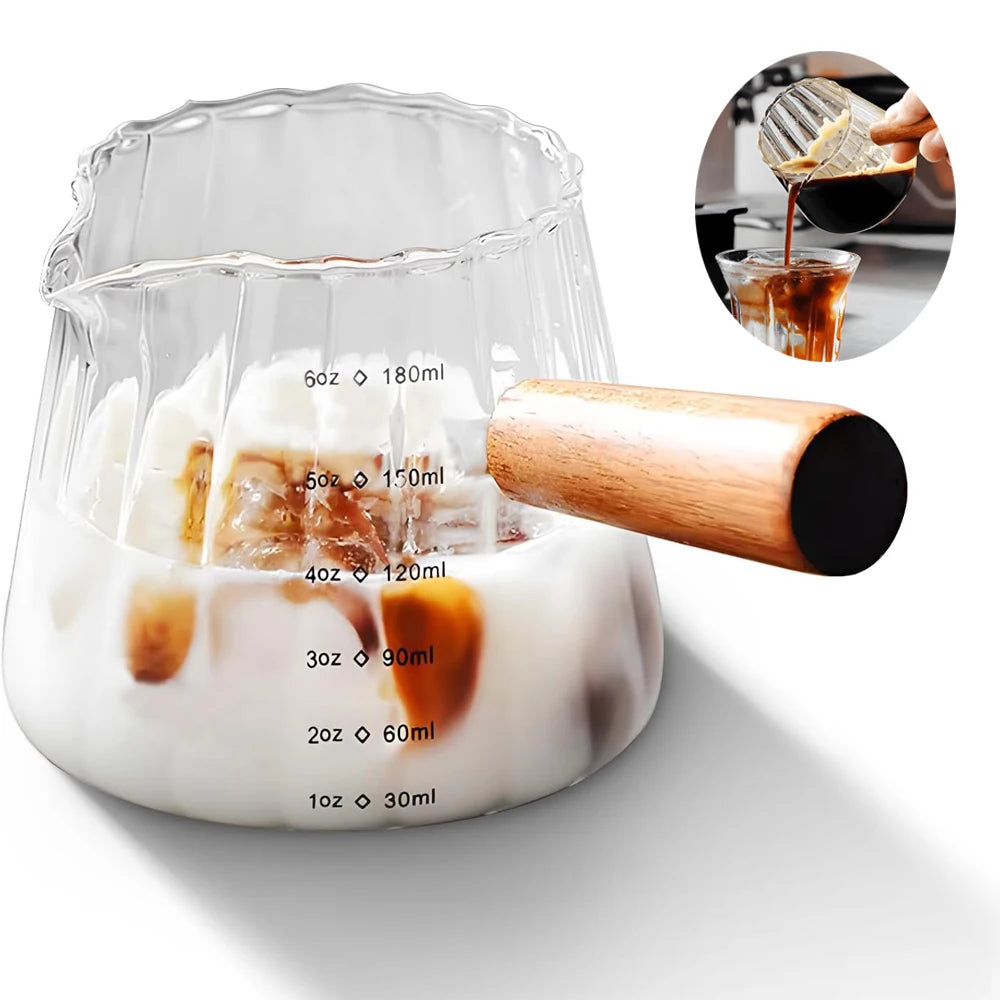 KEMORELA 180ml Glass Coffee Measuring Cup – Wooden Handle Glass Measuring Cup Axl 180ml 180ml