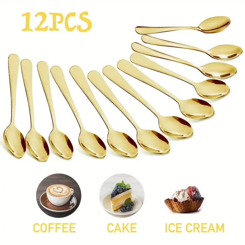 12-Piece Gold Stainless Steel Coffee & Dessert Spoon Set Spoon Set Axl