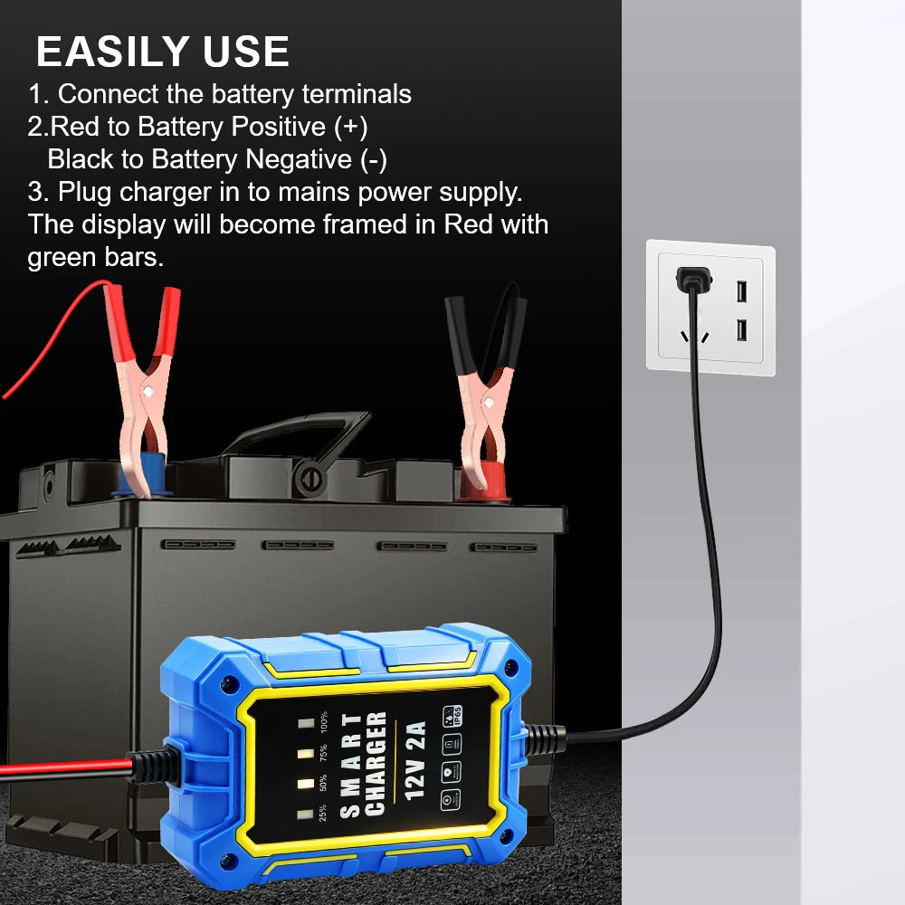 12V Intelligent Auto Car Battery Charger – LCD Smart Pulse Battery Charger Axl