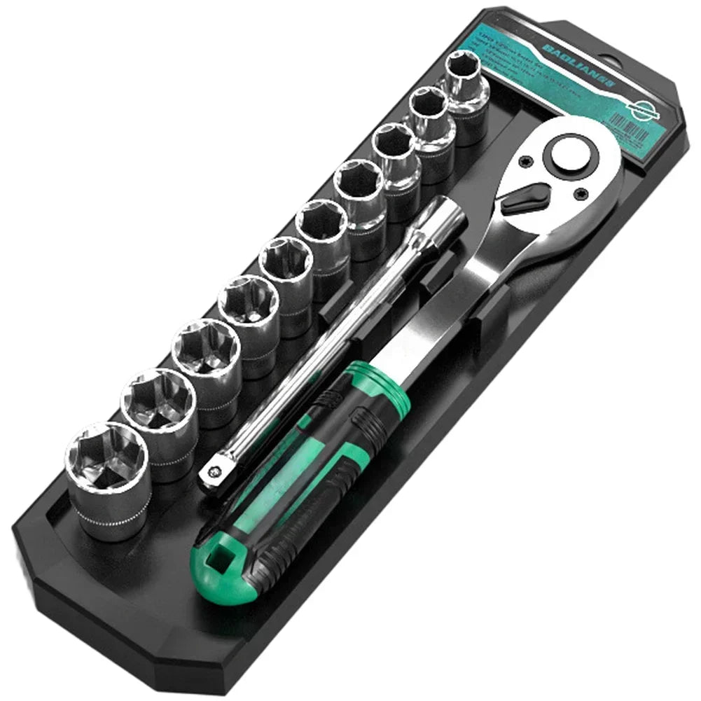 72-Tooth Ratcheting Socket Wrench Set 1/4" & 3/8" Drive Ratchet Socket Wrench Axl 12pcs 3-8 China Mainland