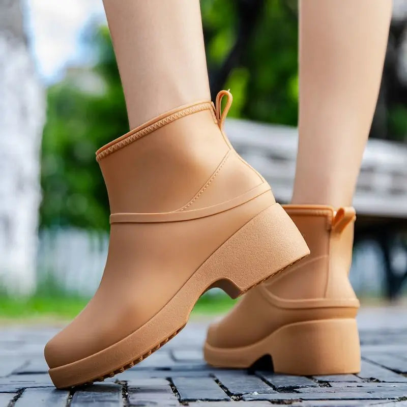 Lorilury Women's Black Platform Ankle Rain Boots | Anti-Slip Women's Rain Boots Axl
