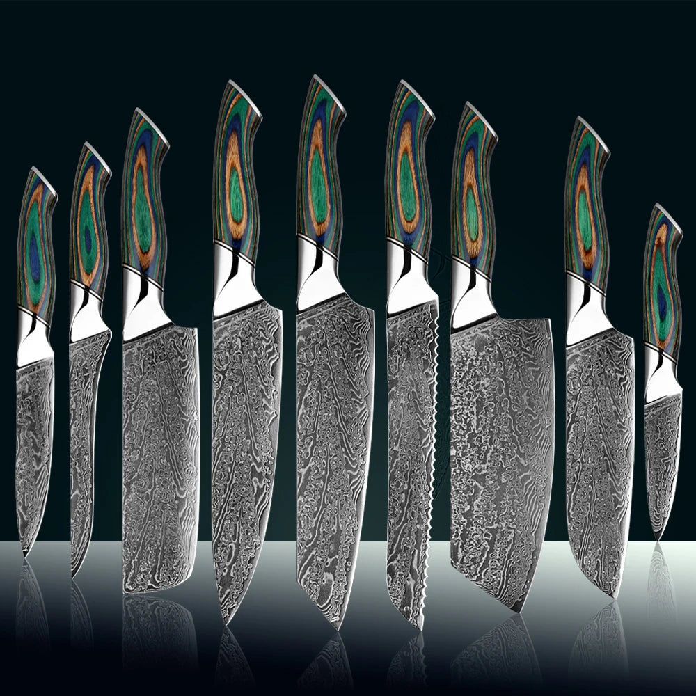 Damascus Steel Knife Set | VG-10 Japanese Chef Knives Damascus Knife Set Axl