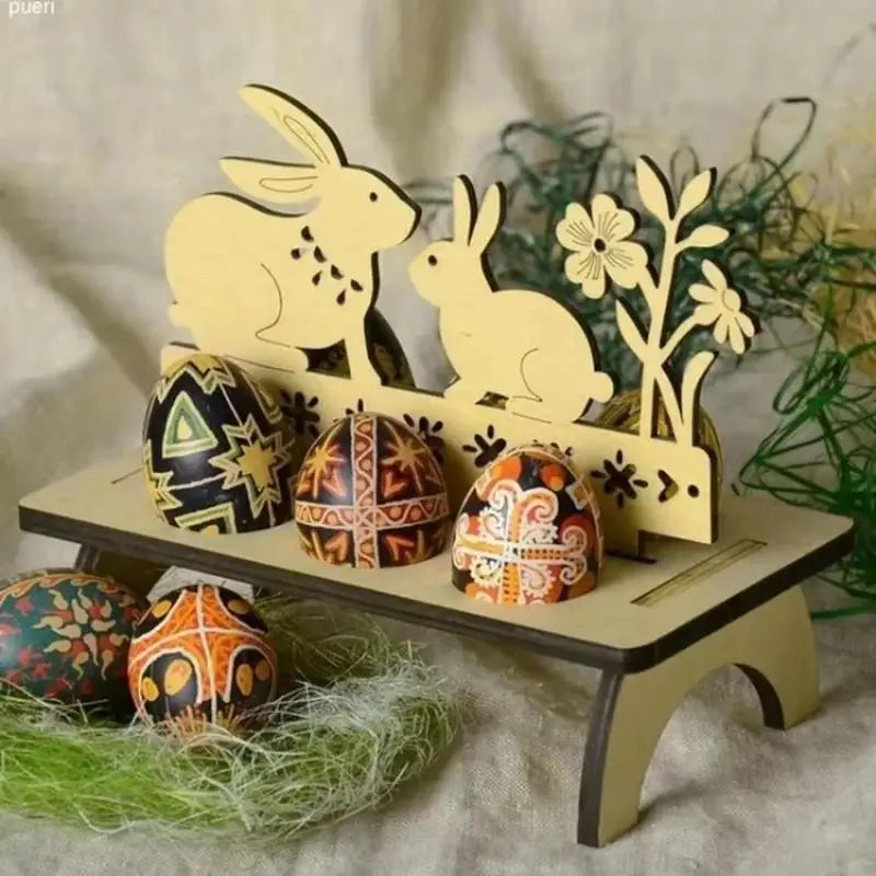 Wooden Easter Egg Tray – Rabbit & Chick Shaped Holder Easter Egg Holder Axl