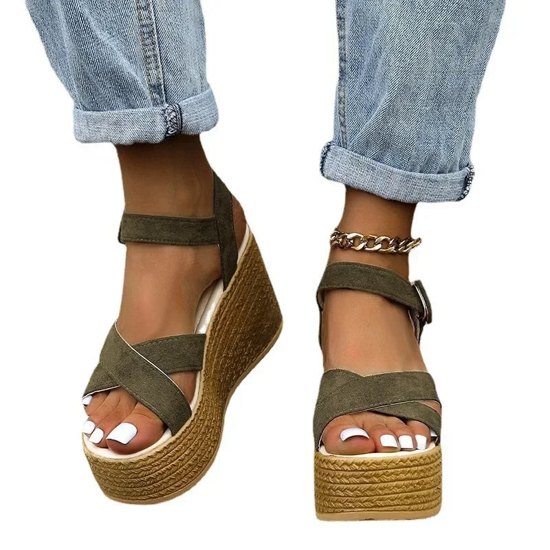 Women's Wedge Platform Sandals – Peep Toe Buckle Strap Heels Wedge Platform Sandals Axl