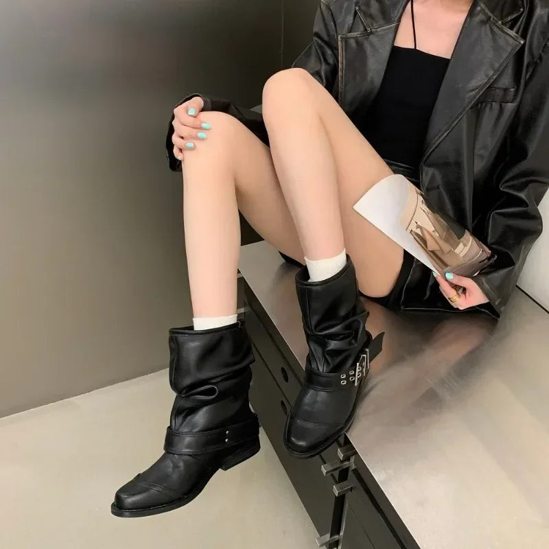 Women's Vintage Buckle Ankle Boots – Low Heel Round Toe Women's Ankle Boots Axl