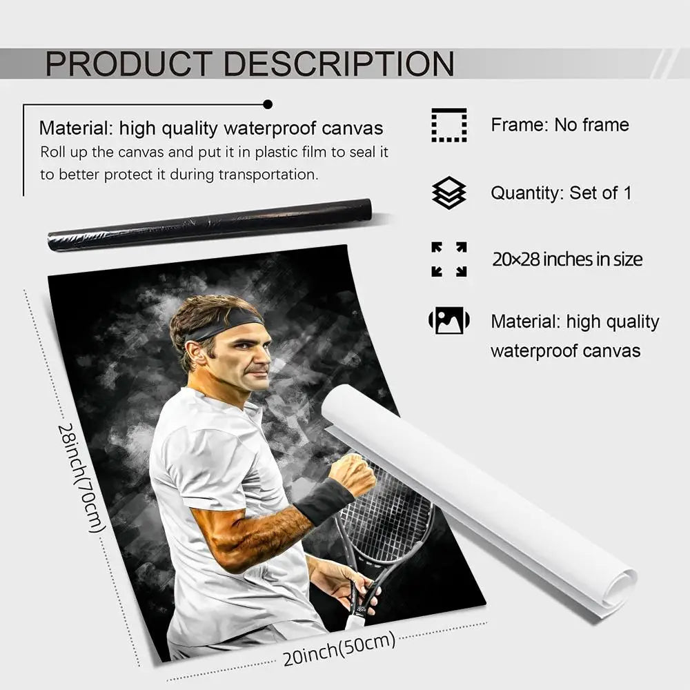 Roger Federer Canvas Poster – Tennis Wall Art Unframed Print Canvas Wall Art Axl