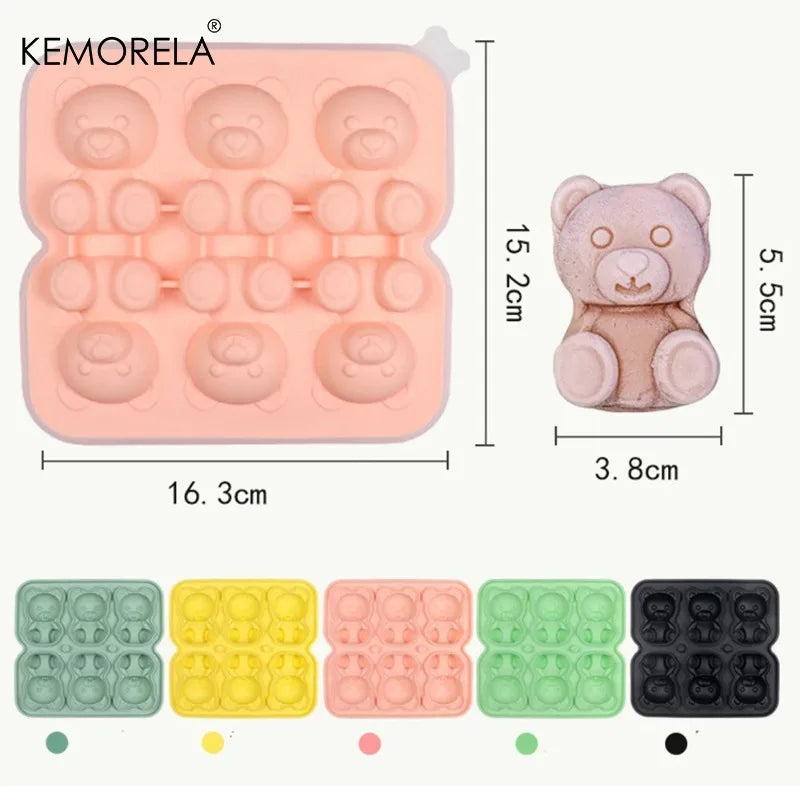 KEMORELA 6-Grid 3D Bear Silicone Ice Cube Mold – Teddy Shape Silicone Ice Cube Mold Axl