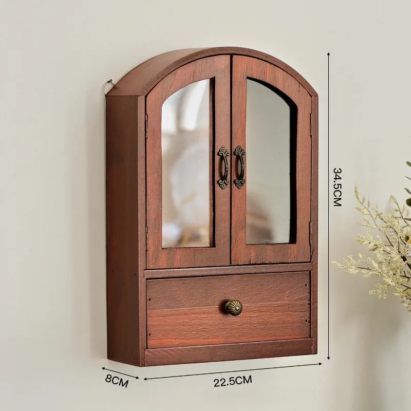 Wall Mounted Wooden Storage Cabinet & Drawer Organizer Shelf Wall Storage Cabinet Axl Brown