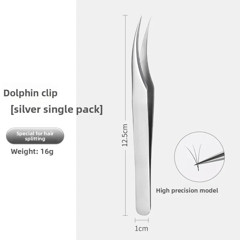 Silver Eyelash Extension Tweezers – Dolphin & Feather Precision Set Eyelash Tweezers Set Axl Mirror light-Dolphin