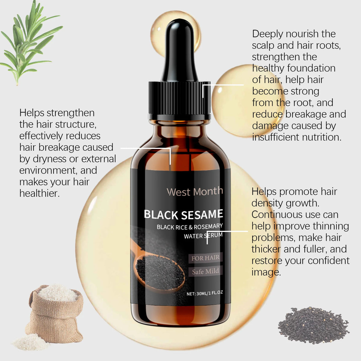WEST MONTH Black Sesame Hair Serum – Nourishing 30ml Hair Care Serum Axl