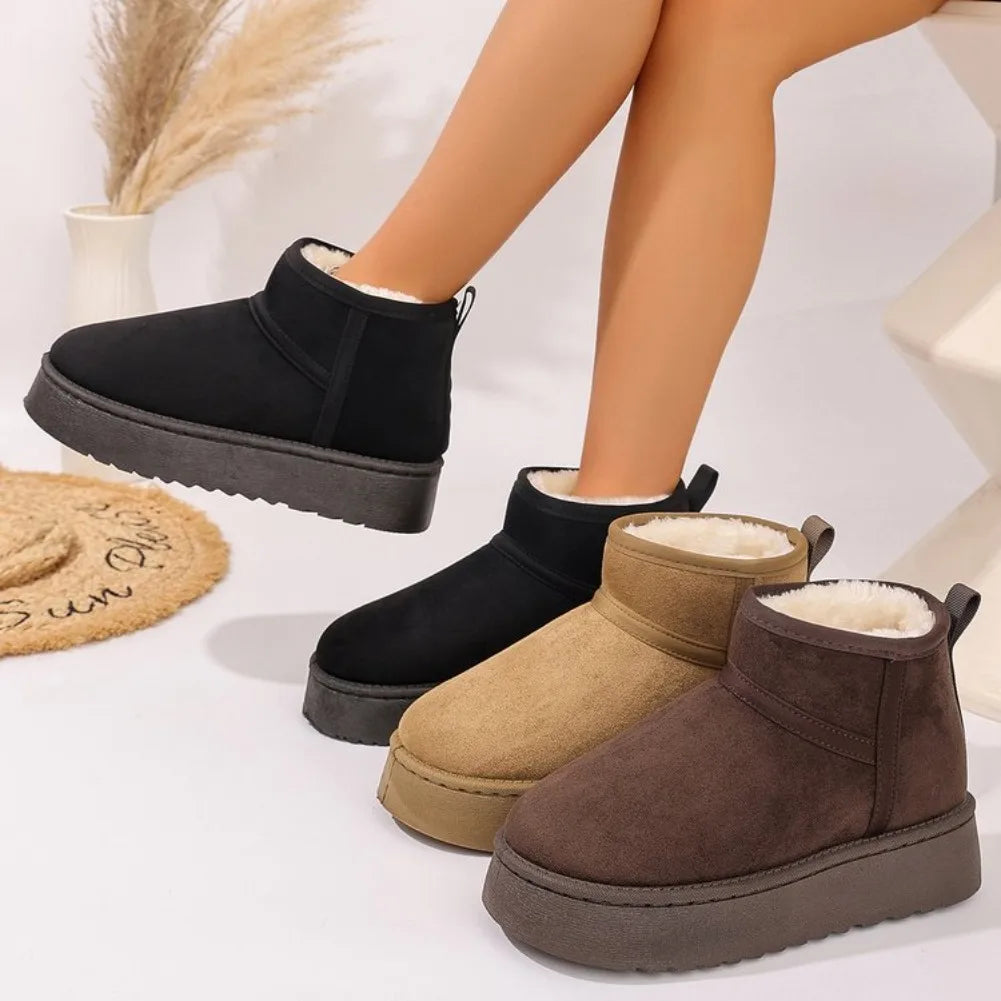 Women's Plush-Lined Ankle Snow Boots – Faux Suede Slip-On Women's Snow Boots Axl