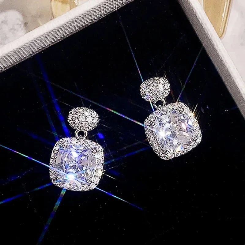 Huitan Cushion CZ Drop Earrings – Elegant Bridal Jewelry Drop Earrings Axl
