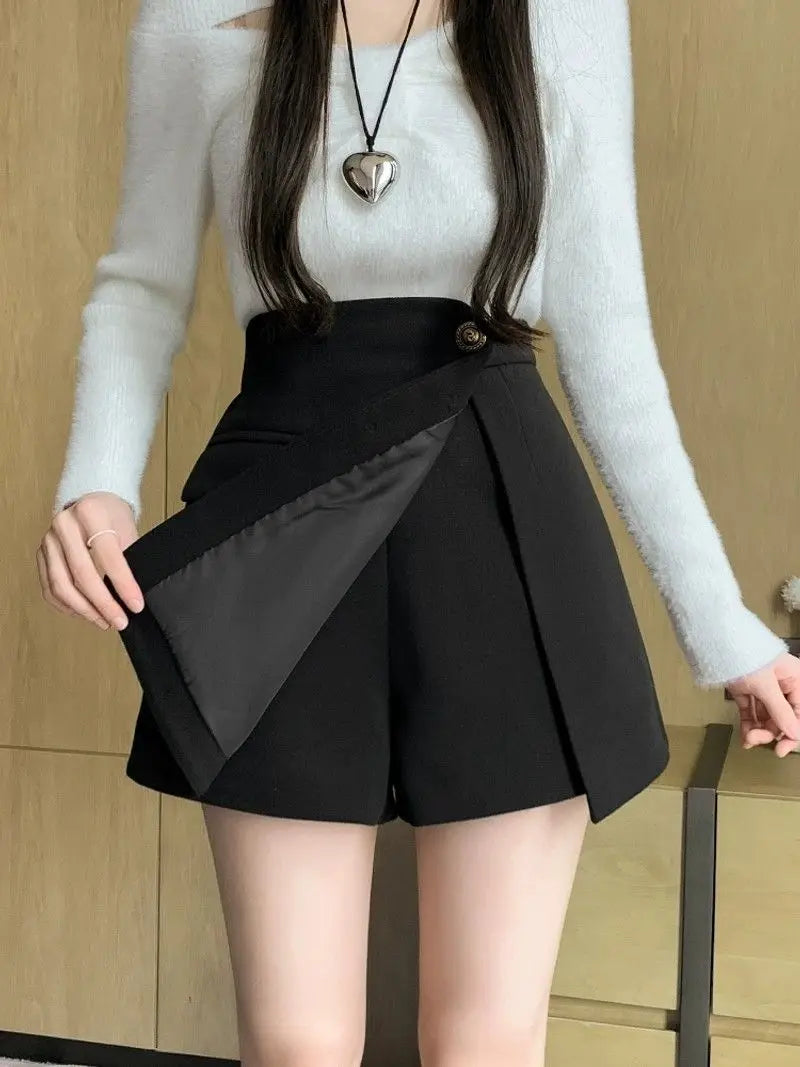 Women's Wool Blend Plaid A-Line Mini Skirt | Autumn Winter Mini Skirt Axl