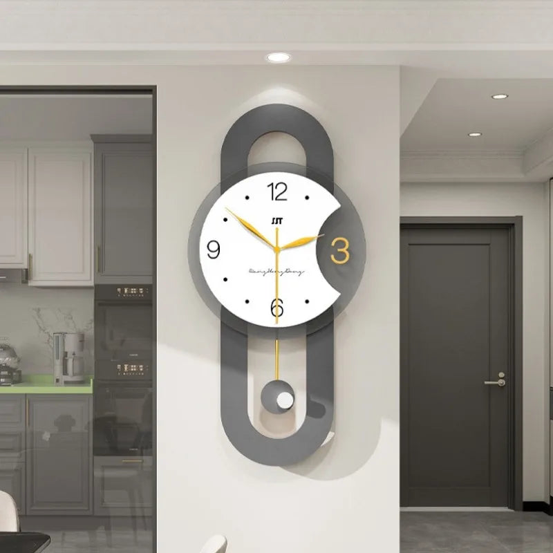 Modern Silent Pendulum Wall Clock – Minimalist Gray 57×28cm Decorative Wall Clock Axl