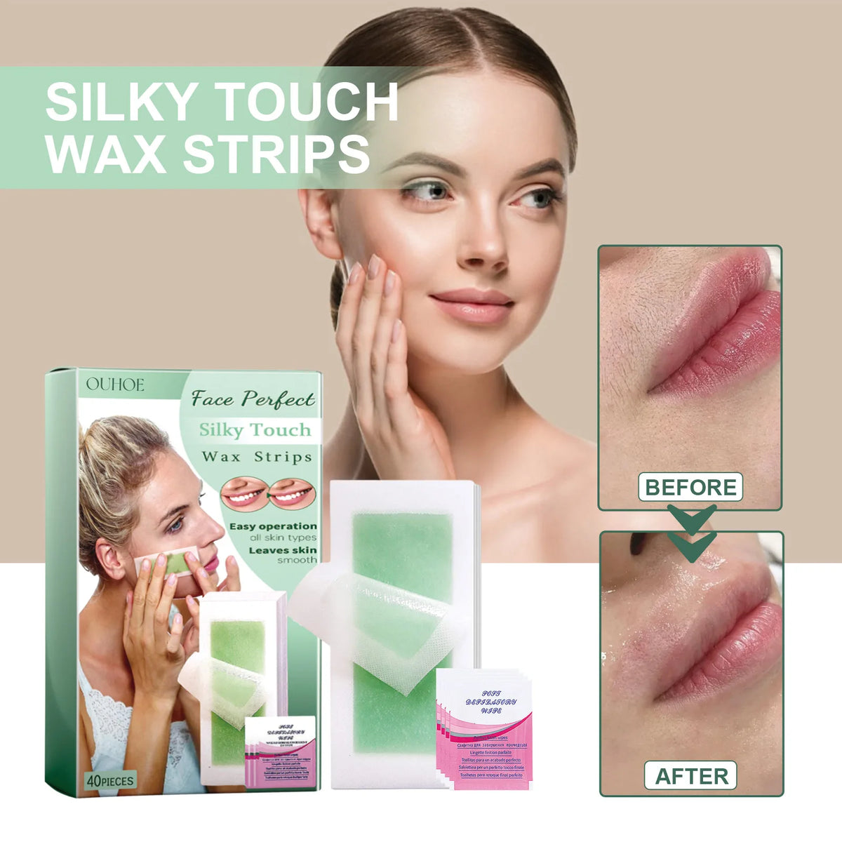 Facial Wax Strips 40pc – Lip, Chin & Eyebrow Hair Removal Facial Wax Strips Axl