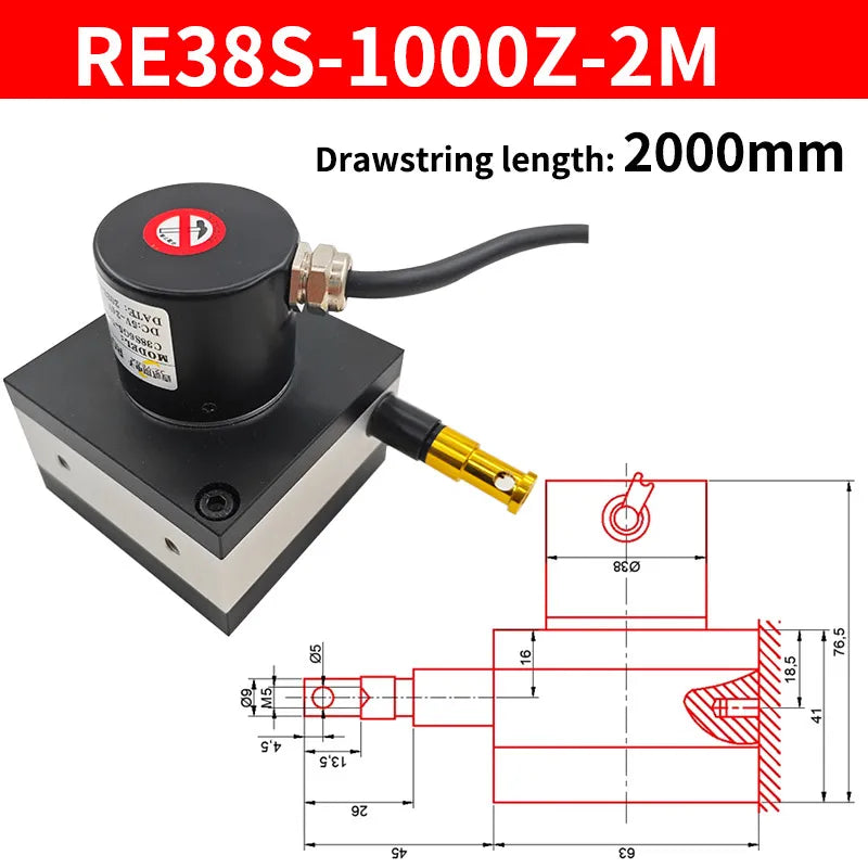 E38S Rope Pull Encoder 5-24V NPN 600/1000PPR Distance Sensor Rope Pull Encoder Axl 1000R-2000MM