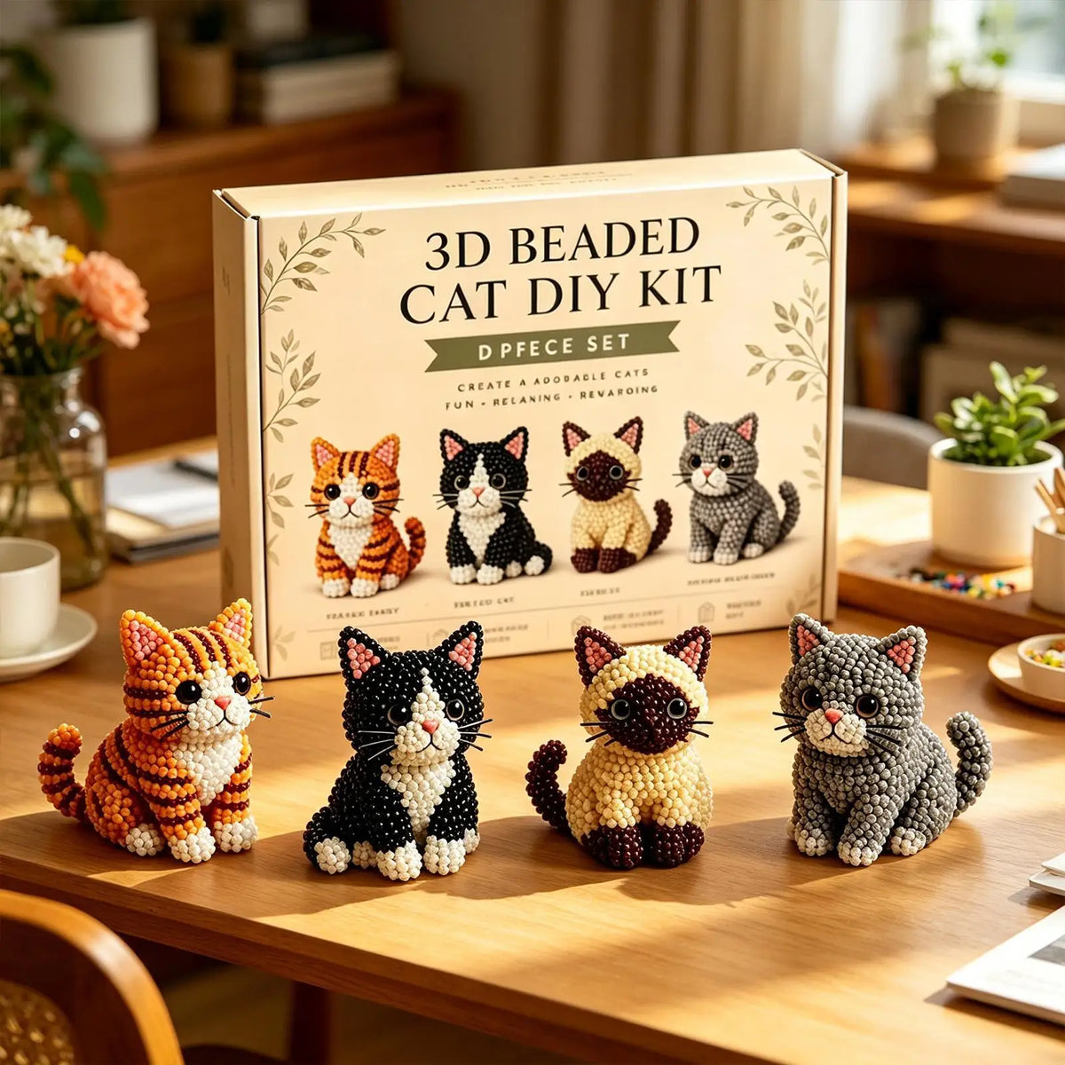 3D Cat DIY Beading Kit – Beginner Animal Bead Craft Set DIY Bead Craft Kit Axl