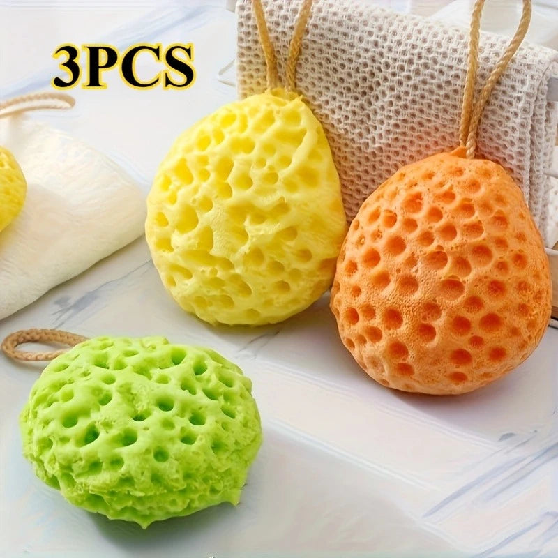 Flower-Shaped Exfoliating Bath Sponge Set – Foaming Massage Balls Bath Sponge Set Axl 3pcs set