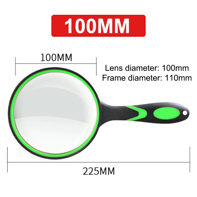 75mm Handheld Magnifying Glass 10x – Kids & Seniors Lens Handheld Magnifying Glass Axl green 100mm