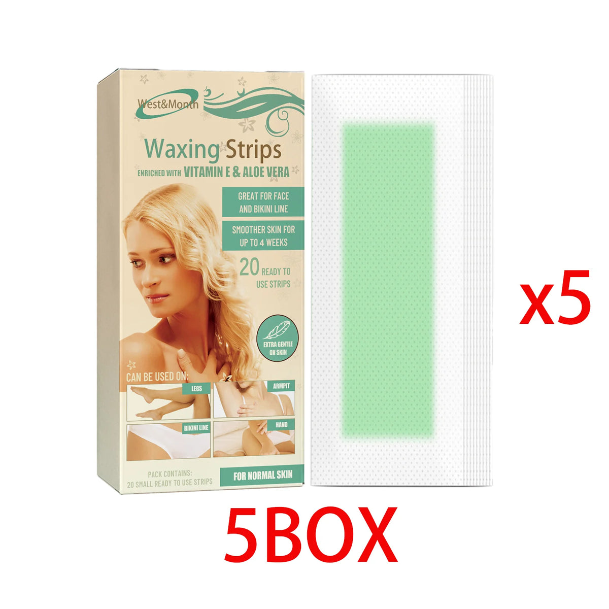 WEST MONTH Beeswax Wax Strips – 20pc Hair Removal Kit Hair Removal Strips Axl 5 BOX