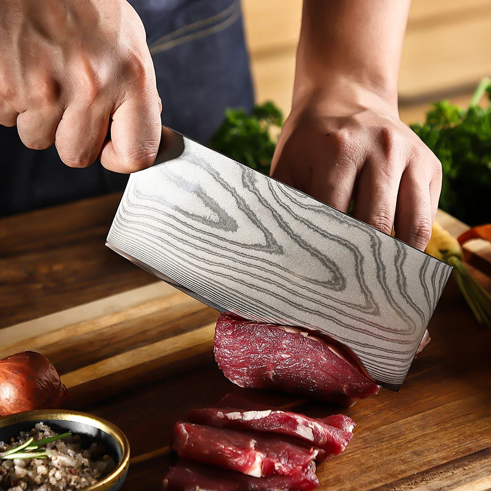Sunnecko 7" VG10 Damascus Steel Cleaver Knife – G10 Handle Damascus Cleaver Knife Axl