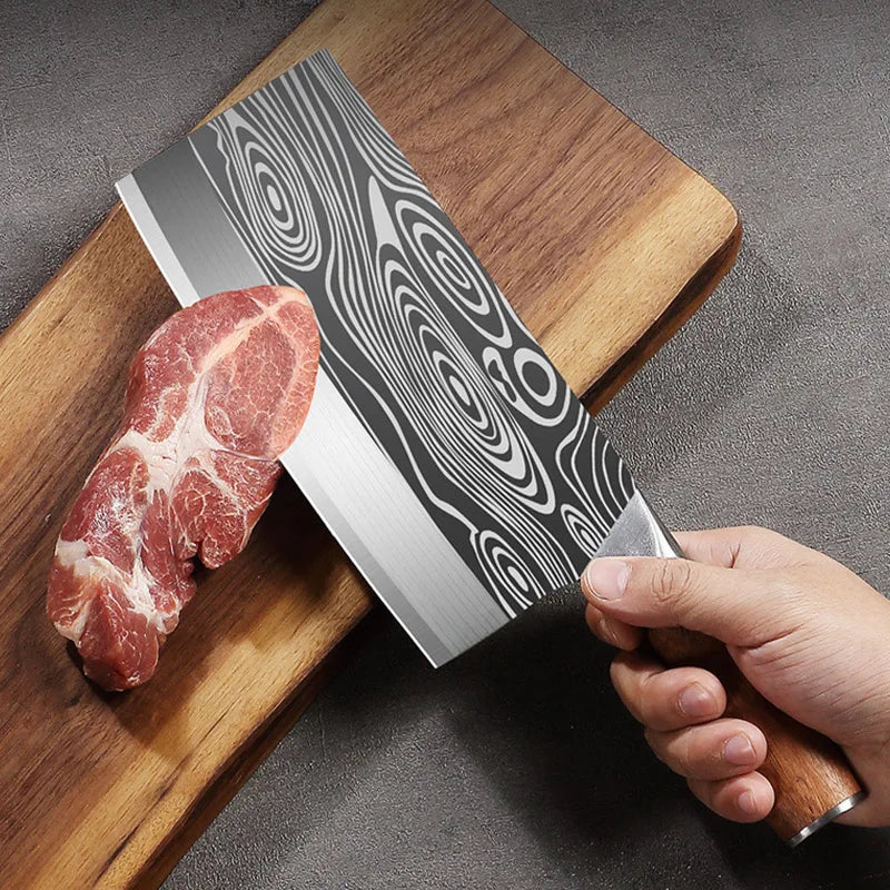 InLeung Damascus Cleaver Knife – Sharp Wood Handle Chef Knife Kitchen Cleaver Knife Axl