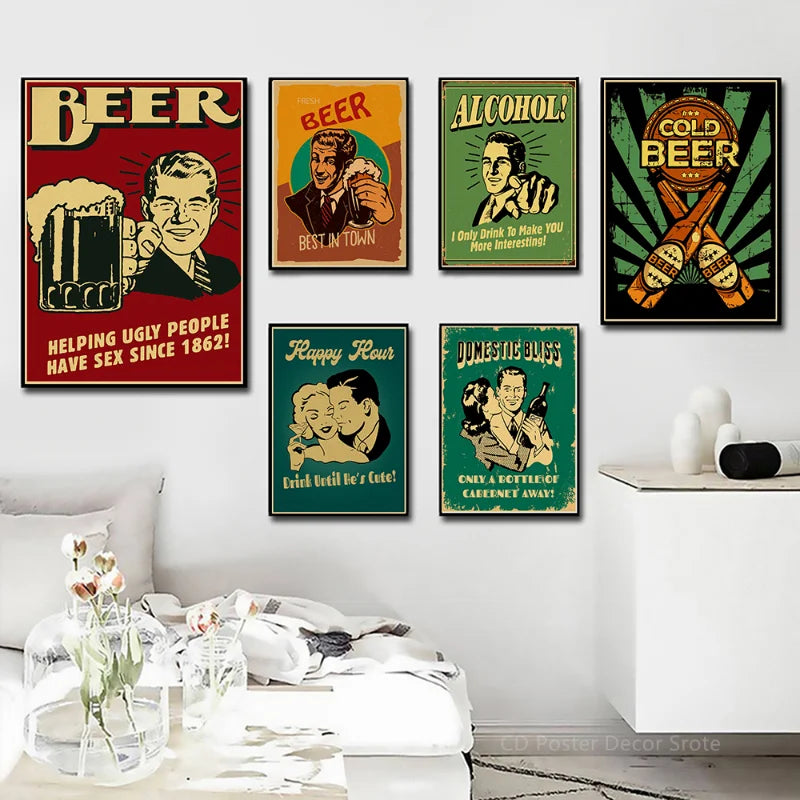 Retro Vintage Kraft Paper Poster – Bar, Beer & Coffee Wall Art Wall Art Poster Axl