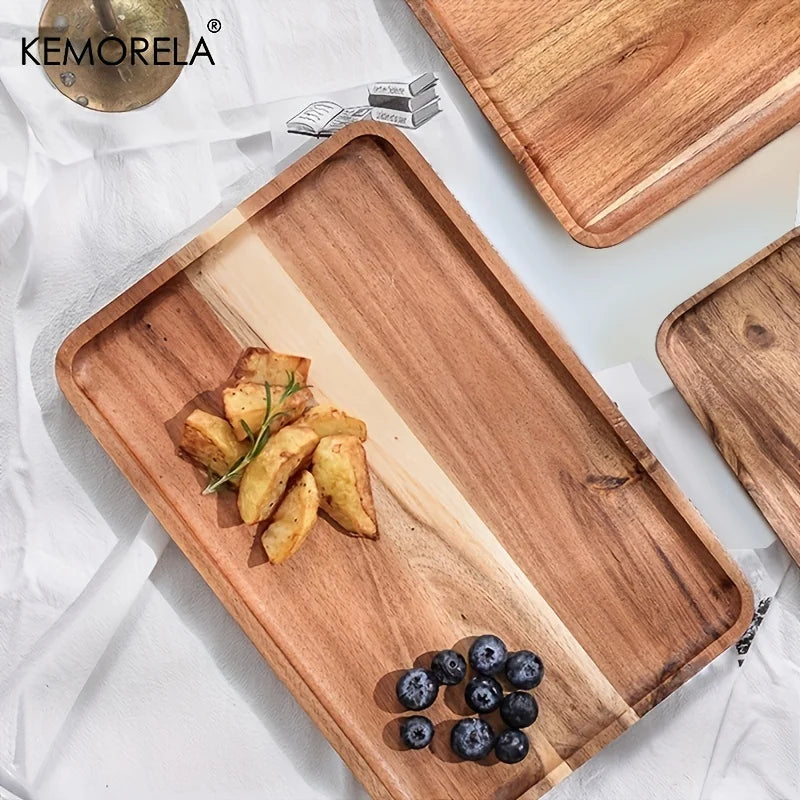 KEMORELA Acacia Wood Serving Tray – Tea, Coffee & Dessert Wood Serving Tray Axl