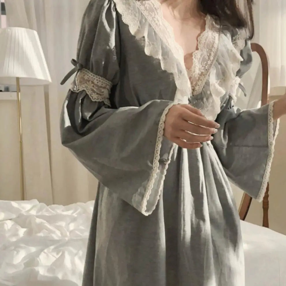 Vintage Lace V-Neck Women's Nightgown – Ankle-Length Sleep Dress Women's Nightgown Axl
