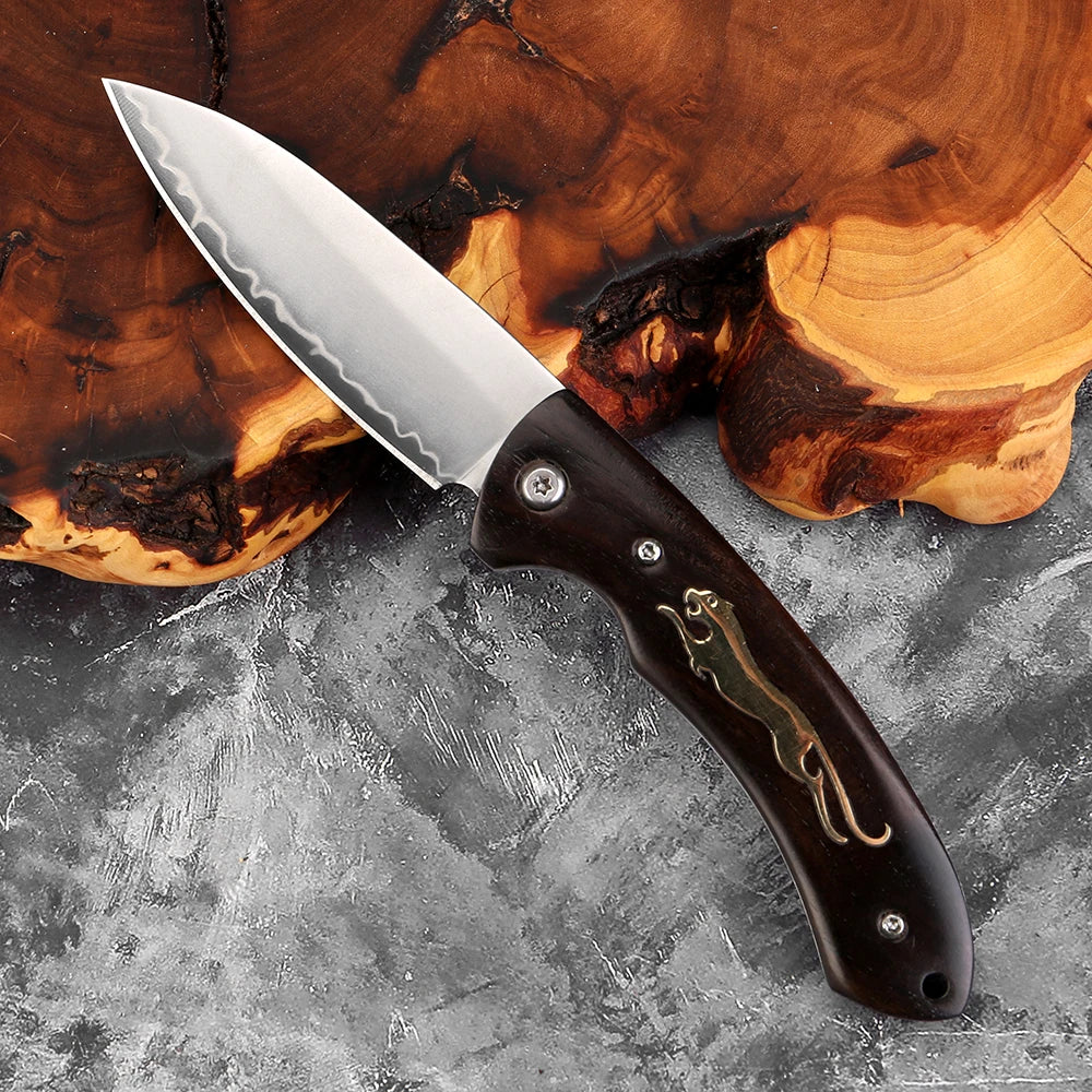 Xituo Folding Knife – 3-Ply Steel Blade & Ebony Handle EDC Folding Pocket Knife Axl