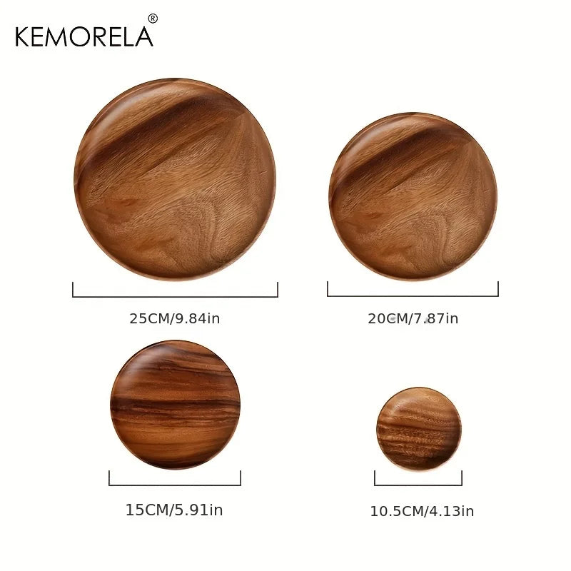 Handmade Round Acacia Wood Plate – Sushi, Dessert & Fruit Dish Wooden Serving Plate Axl
