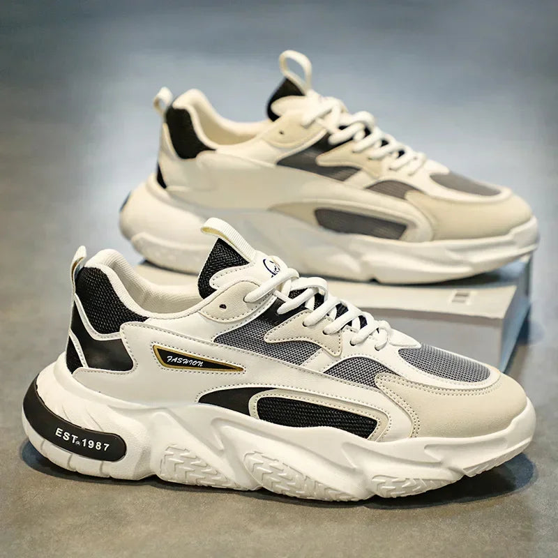 YBQJOO Thick Sole Clunky Sneakers – Breathable Mesh Casual Shoes Casual Sneakers Axl Rice gray 42