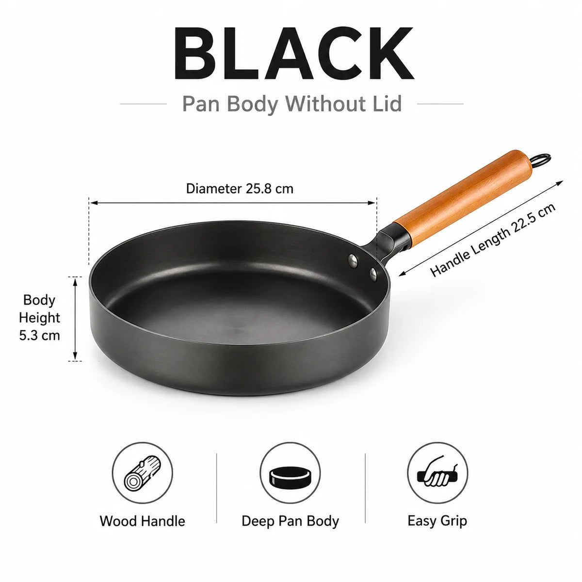 26cm Nitrided Iron Skillet – Japanese Nonstick Induction Frying Pan Iron Frying Pan Axl 26cm Pan without Lid