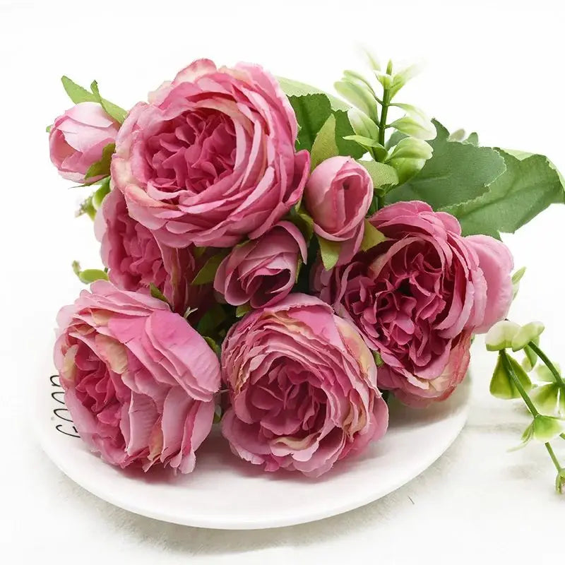Silk Peony Rose Artificial Bouquet – Wedding & Home Décor Artificial Flower Bouquet Axl color6 1pc